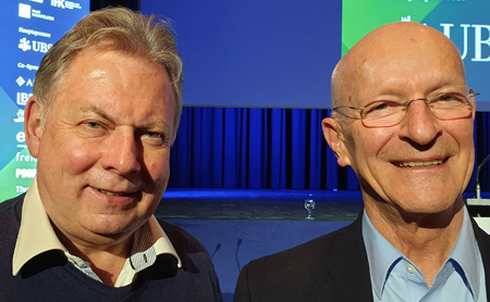 Moderator Roland P. Poschung im Vorgespräch mit NASA-Pionier und Astronaut Prof. Claude Nicollier